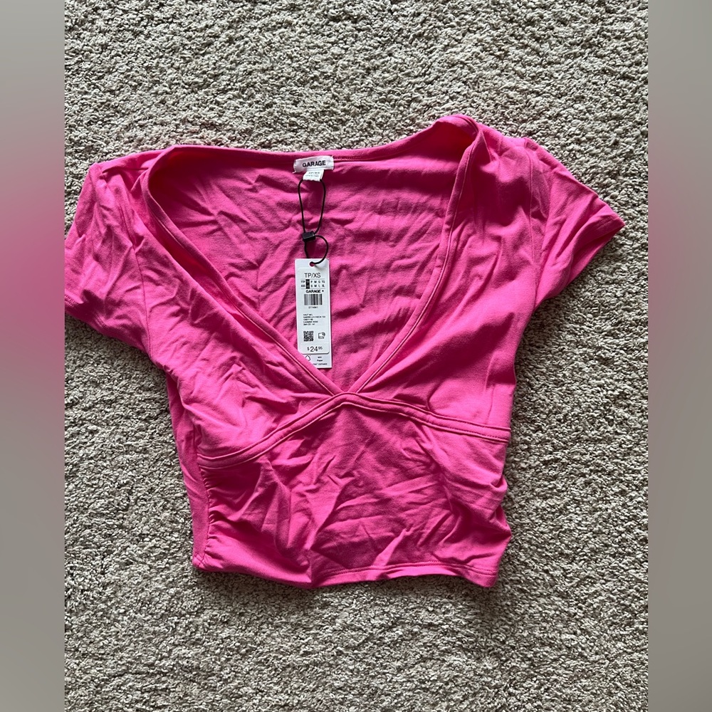 garage pink deep v ruched side top